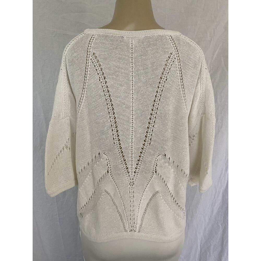 HELMUT LANG Fractured Lace Short Drop Sleeve Linen Sweater Top Blouse White M - Picture 8 of 10